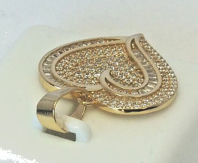 30x21mm 925 STERLING SILVER MICRO-PAVE CZ HEART PENDANT GOLD PLATED