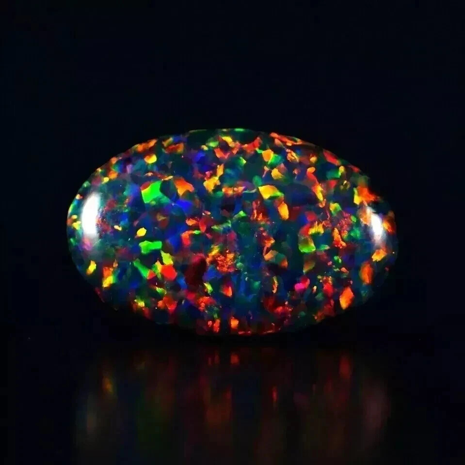 Natural Black Fire Opal Oval Cabochon 16 Ct A+ Australian Loose Gemstone