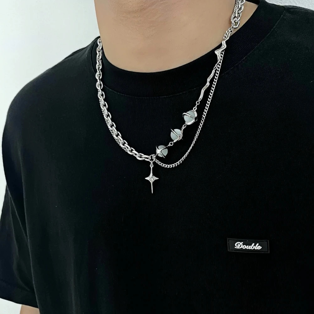 Titanium Steel Natural Zircon Cross Necklace For Man Woman Hip-Hop Clavicle Swea