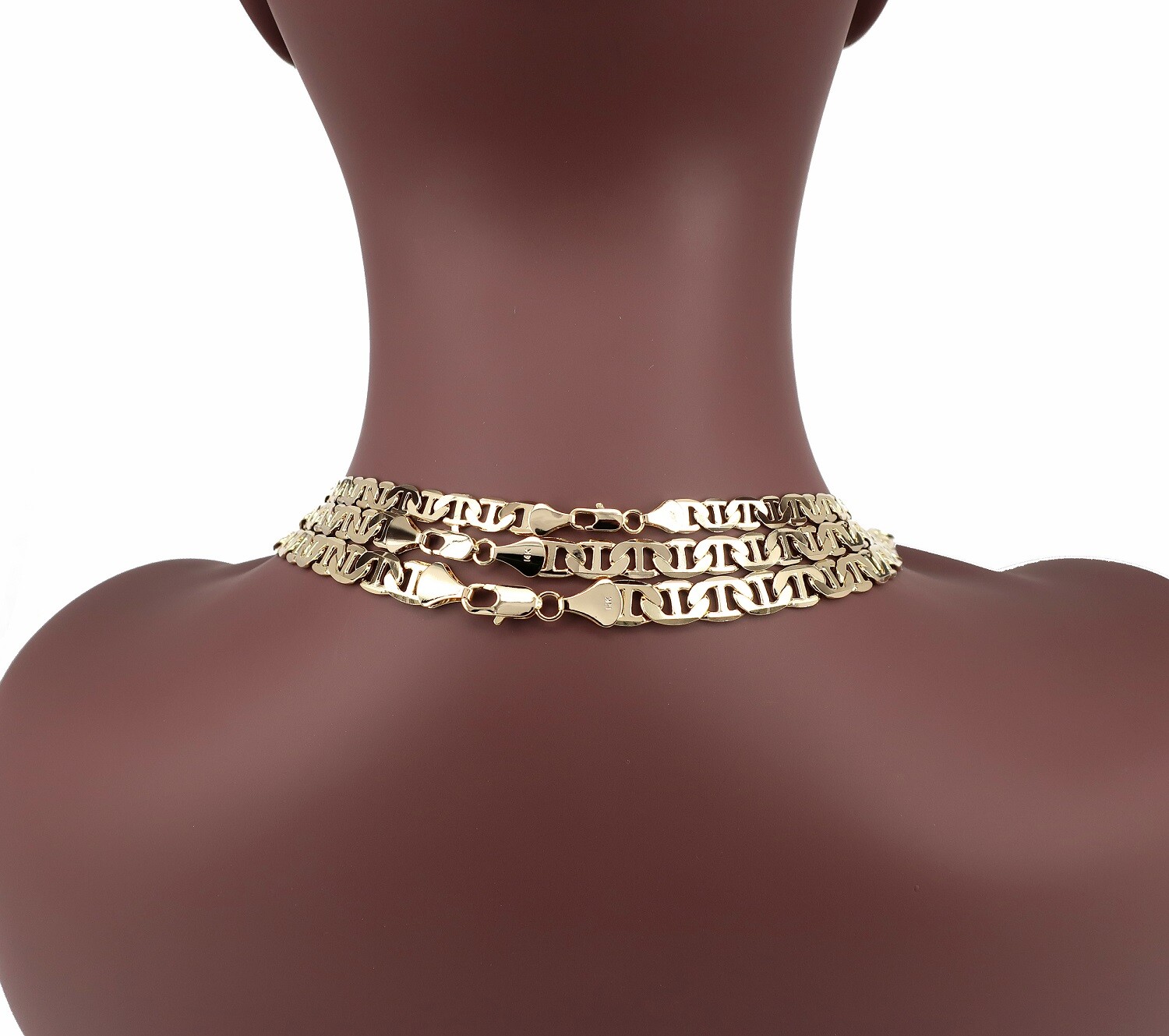 Yellow Mariner Anchor Chain 7mm 8mm 9mm Necklace Bracelet 14K Gold Plated