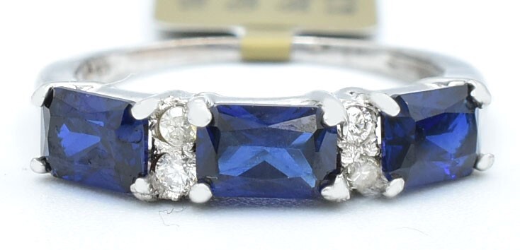 GENUINE 2.18 Cts BLUE SAPPHIRE & DIAMOND RING 10K SOLID WHITE GOLD -NWT