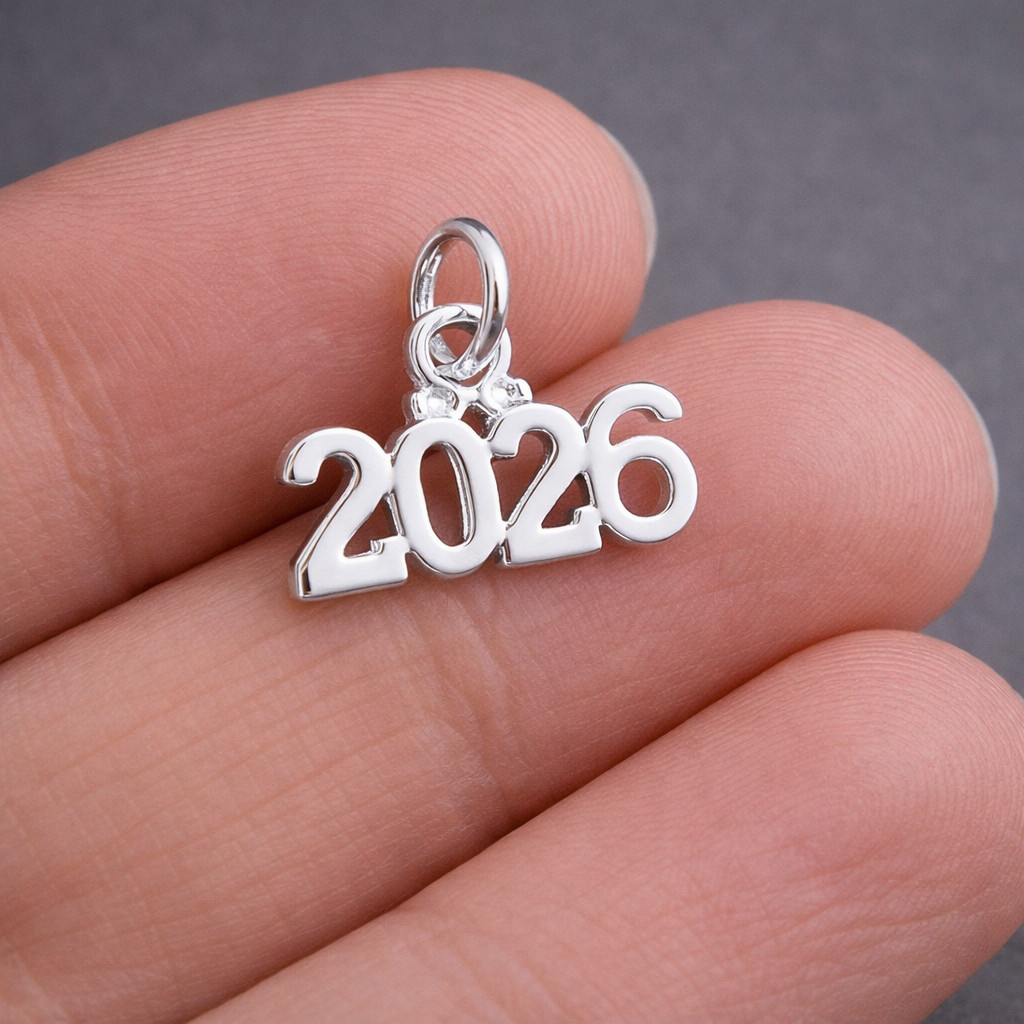 Silver Year 2026 Charm – New Years Anniversary Pendant – Graduation Gift Jewelry