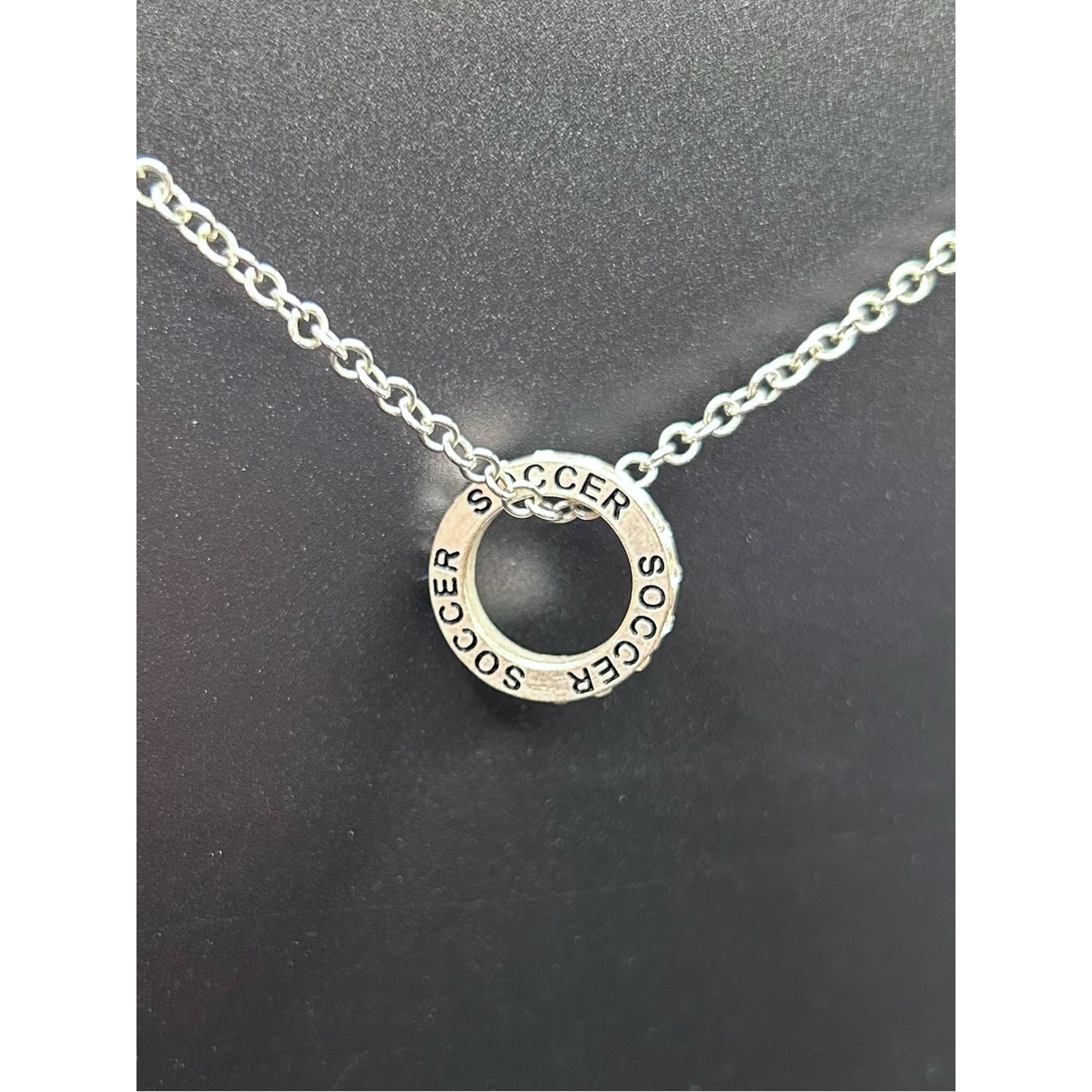 Silver-Tone Soccer Circle Pendant with Crystal Halo (pendant only)