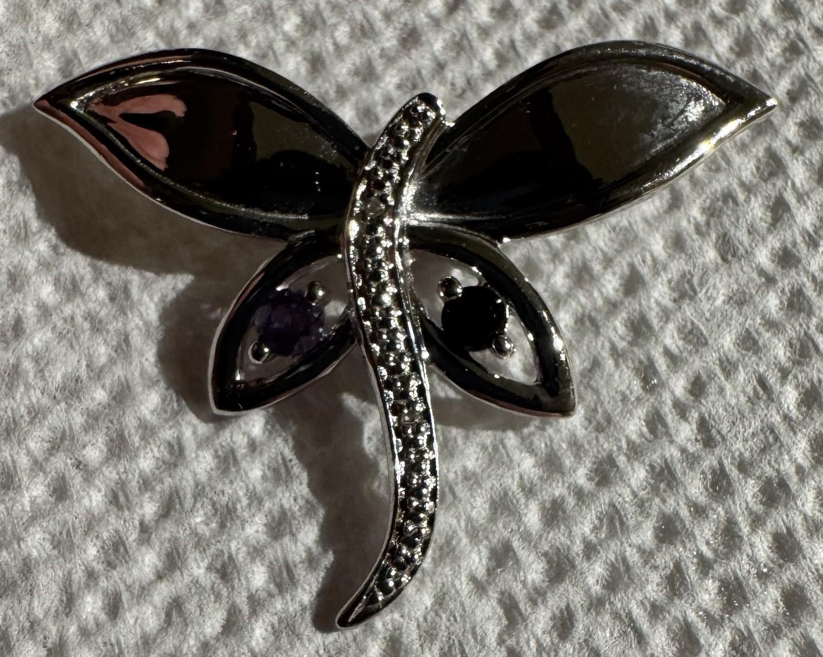 Couple’s Birthstone Dragonfly Necklace Charm Sapphire Alexandrite 10k White Gold