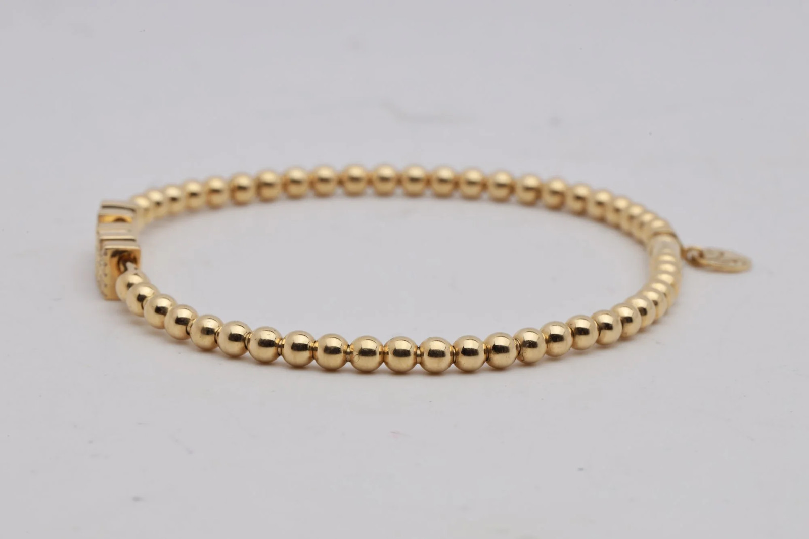 Hulchi Bellumi 18k Yellow Gold 0.12ctwDiamond Pave ‘MOM’ Beaded Bracelet(6.80g.)