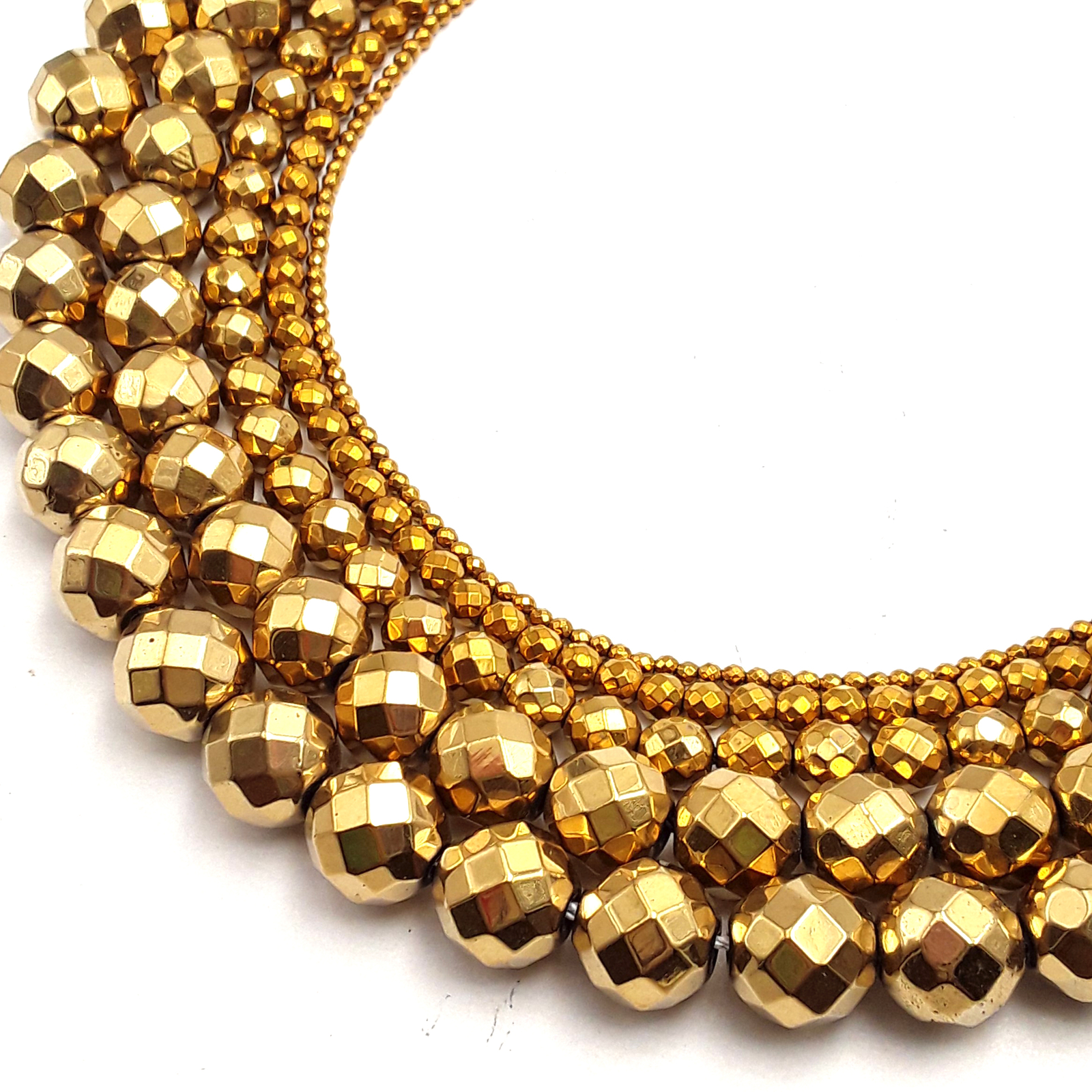 Gold Hematite Faceted Round Beads 2mm 3mm 4mm 6mm 8mm 12mm 15.5″ Strand