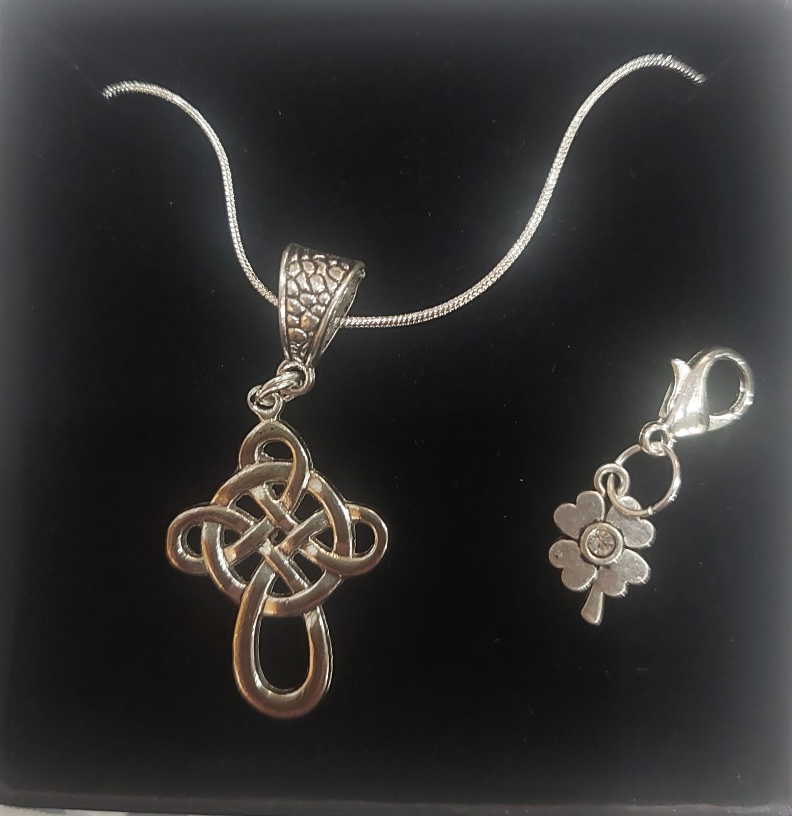 Sterling Silver 22 Inch Chain with Celtic Cross Pendant and Shamrock Purse Clip