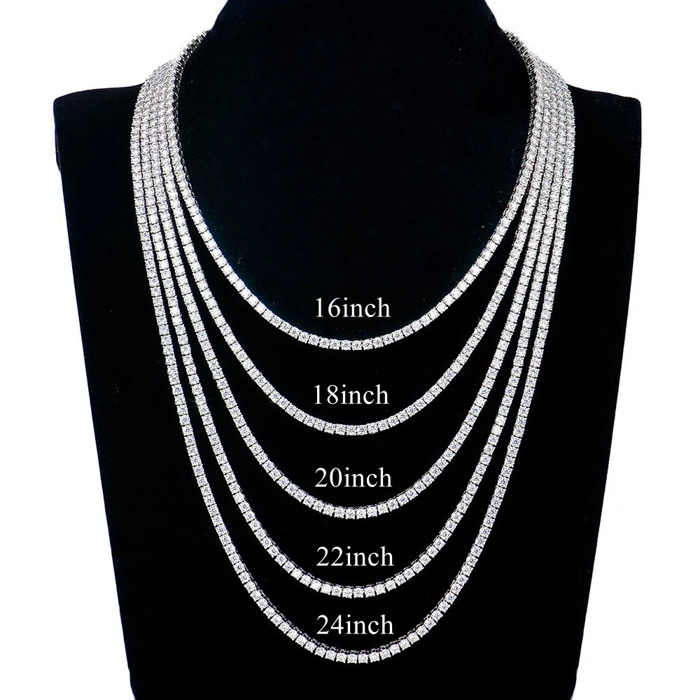 3-6.5mm Moissanite Tennis Necklace 925 Sterling Silver Hiphop Necklace Men Women