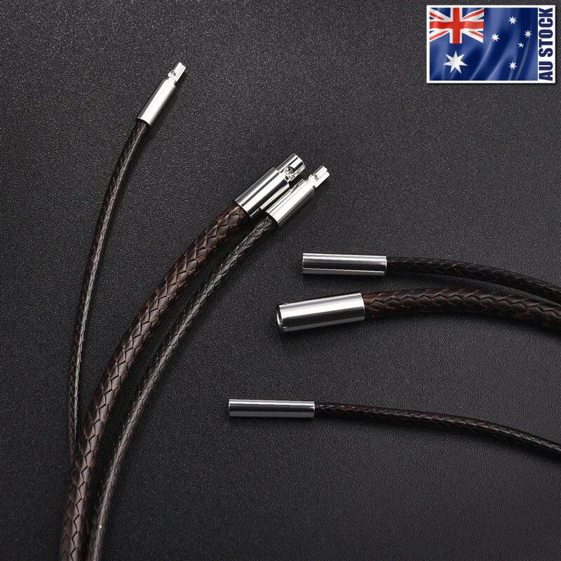 1.0/1.5/2/3/4mm Black Woven Necklace Rope Leather Cord Stainless Steel 40-80cm