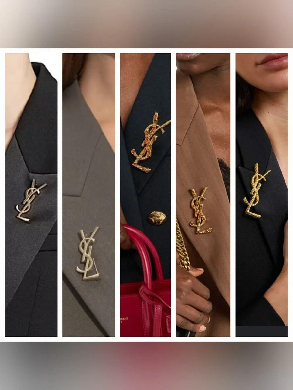 YSL Saint Laurent Paris Cassandre Brooch Stamped Gold