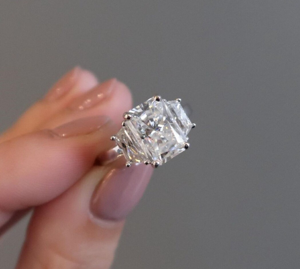 2 CT Radiant Cut Moissanite Three Stone Engagement Ring, 925 Silver Wedding Ring