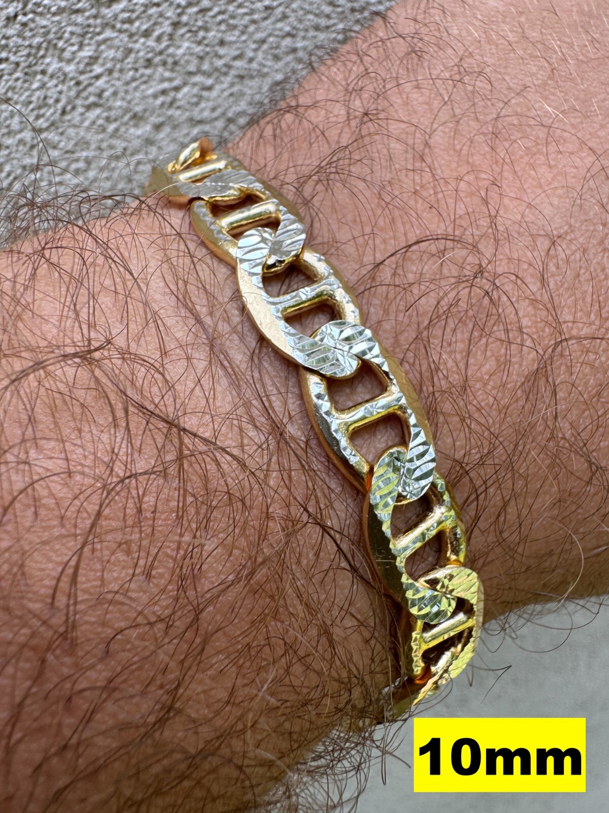 925 Sterling Silver 14k Gold Plated Two Tone Diamond Cut Mariner Link Bracelet