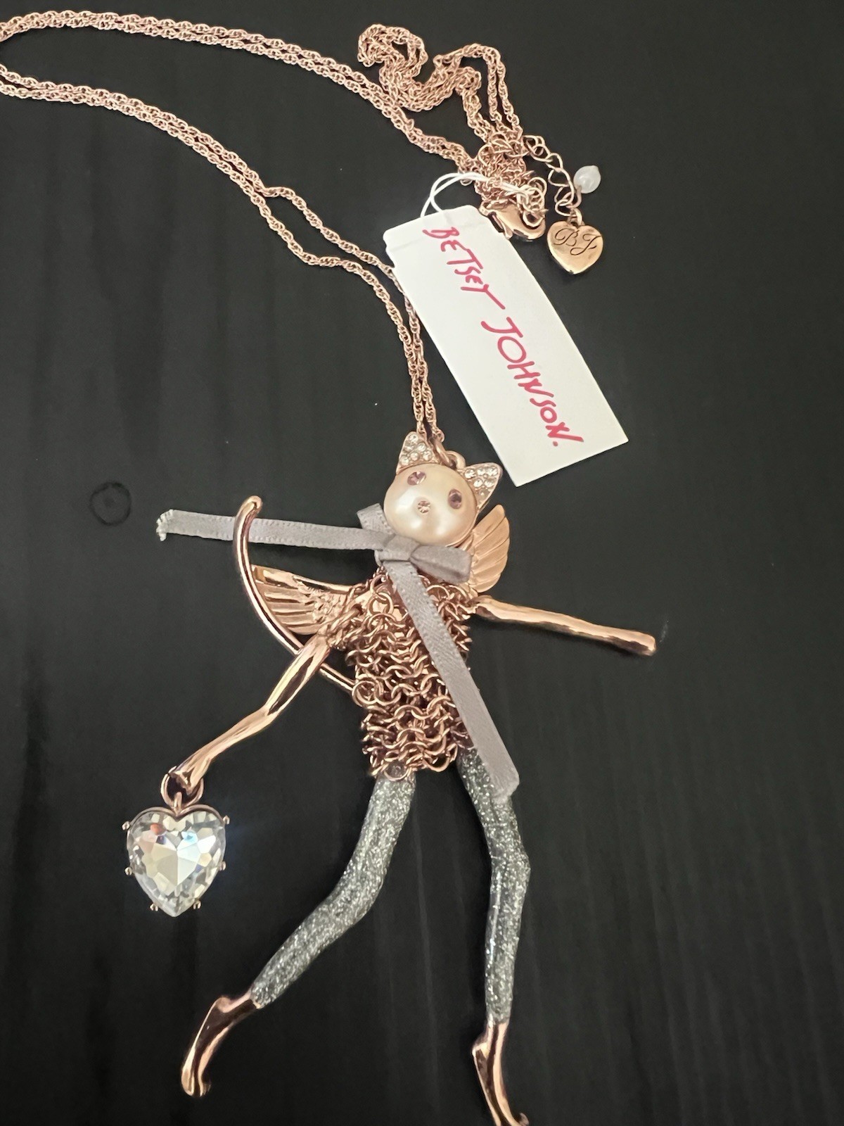 Betsey Johnson Just Kitten Around Bronze Cat Pendant – Rare – O4