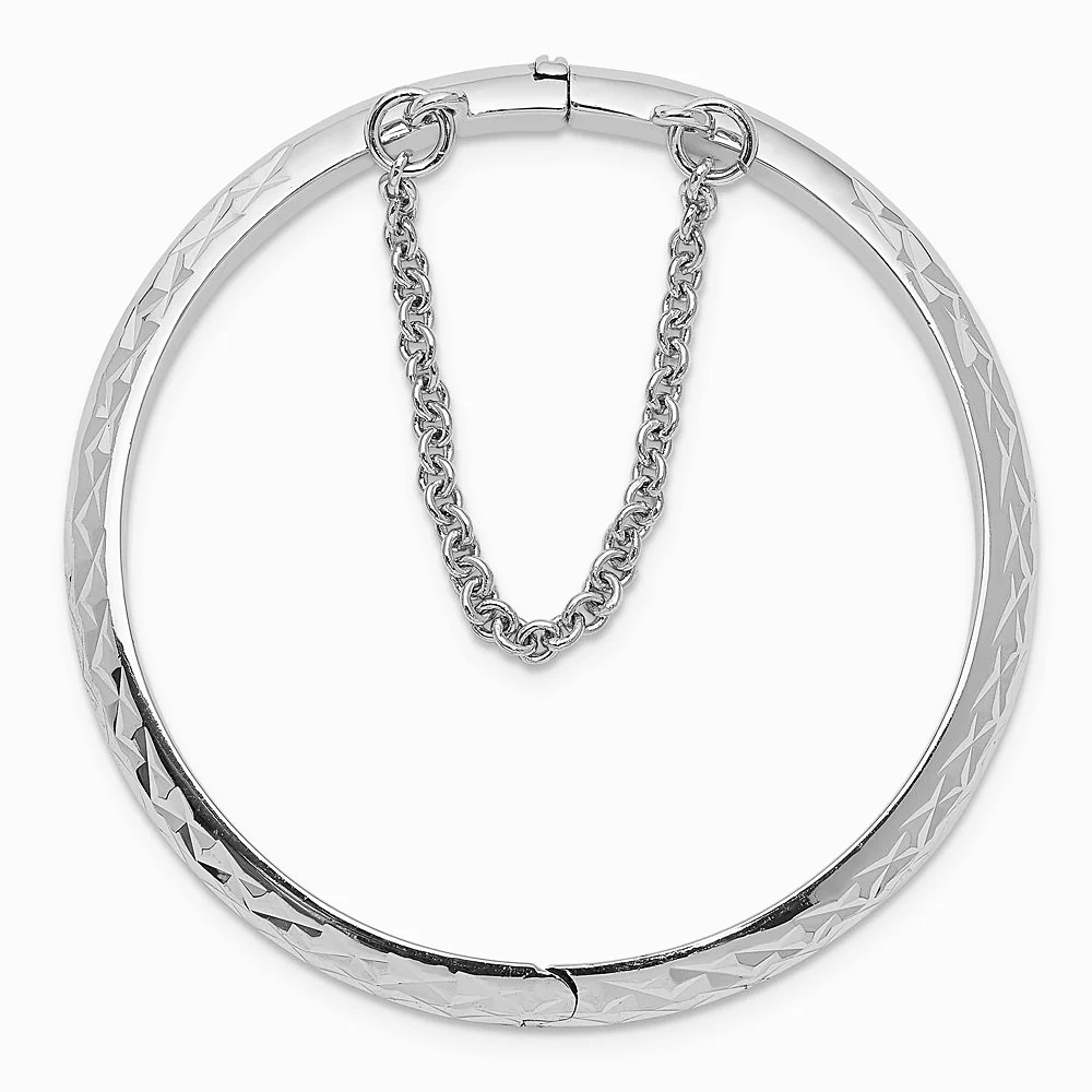 Sterling Silver RH-Plated Pol. & D/C 4.5mm W/ Safety Hinged Children’s Bangle