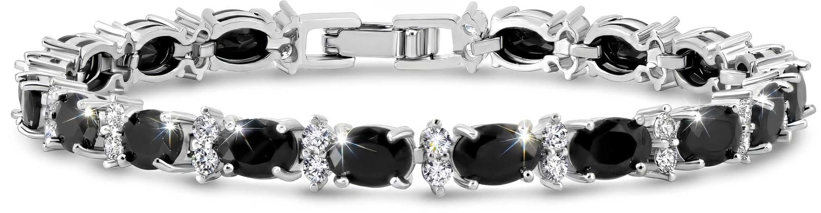 KEZEF Tennis Bracelets For Women – Cubic Zirconia – Oval 7x5mm 7 Inch, Black