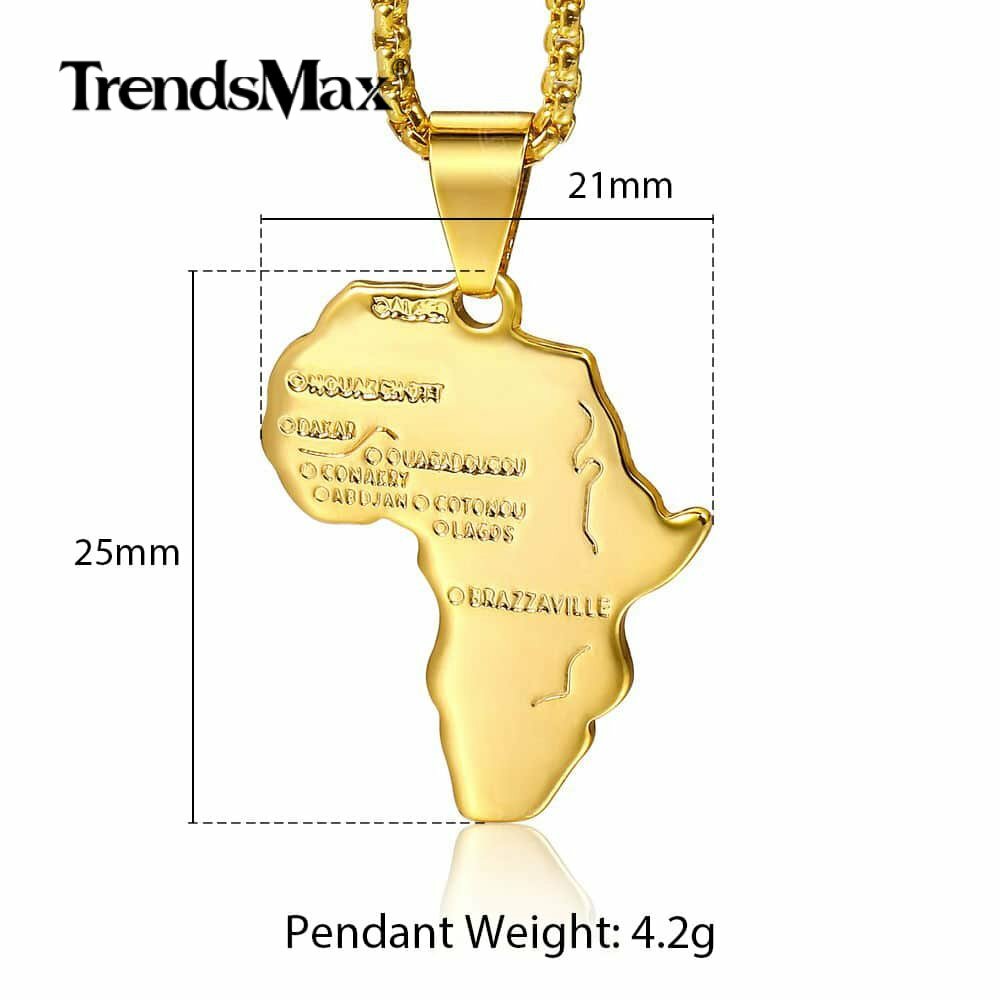 Yellow Gold Plated Africa Continent Map Pendant Necklace Box Chain Jewelry HOT