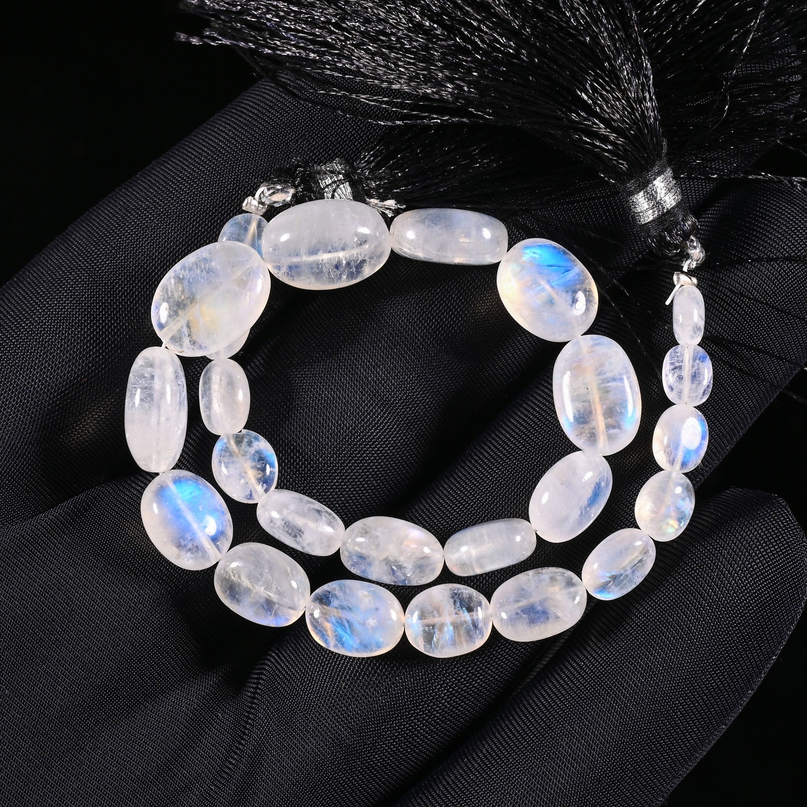 62 Ct. Rainbow Moonstone Oval Briolette 12′ Inch Beads Gemstone, 7X5X3-12X9X6 MM