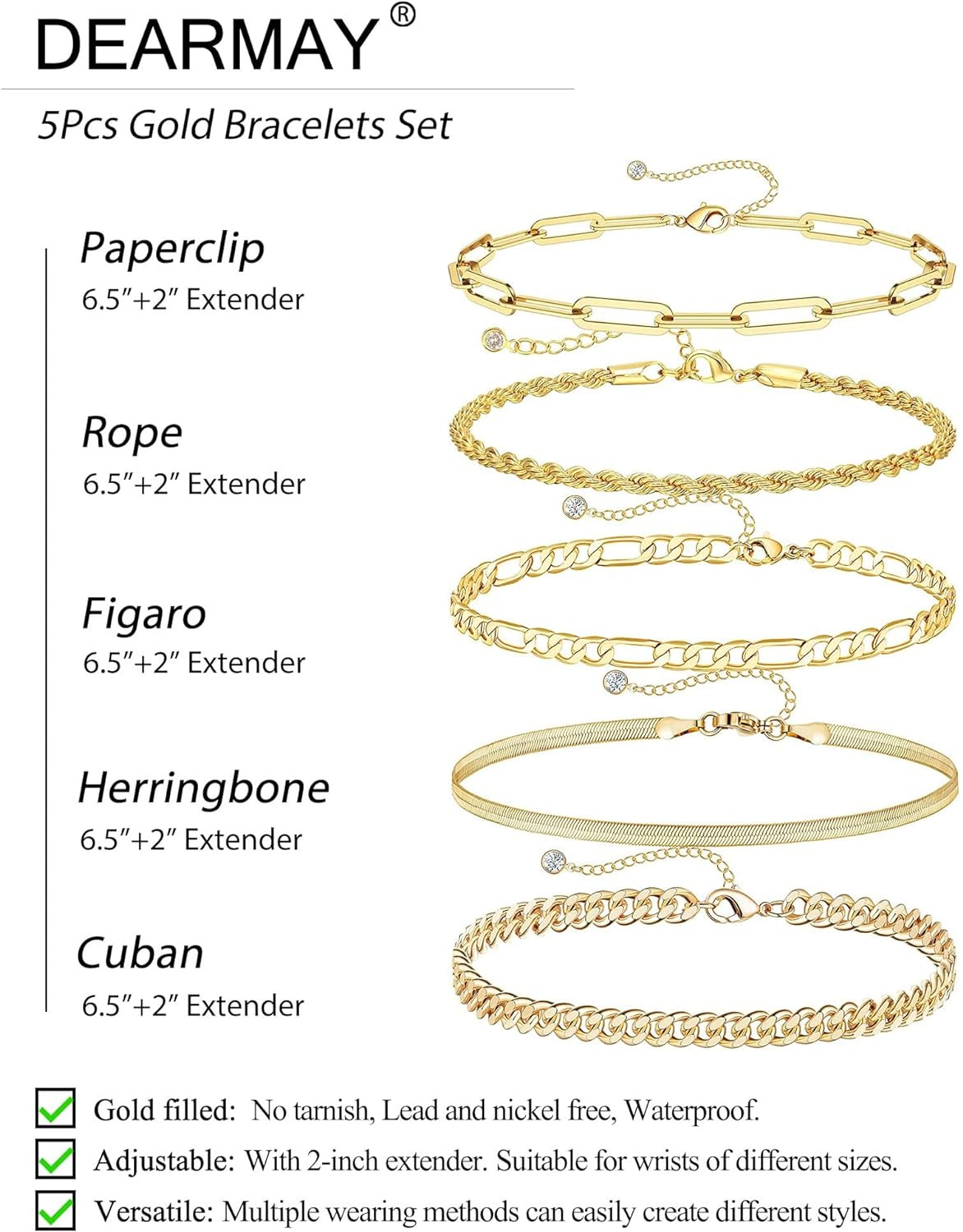 Gold Bracelets for Women Waterproof 14K Real Gold Jewelry Sets for Women Trendy