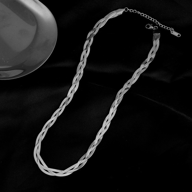 DIEYURO 316L Stainless Steel 3in1 Crossover Snake Chain Jewelry Set Women