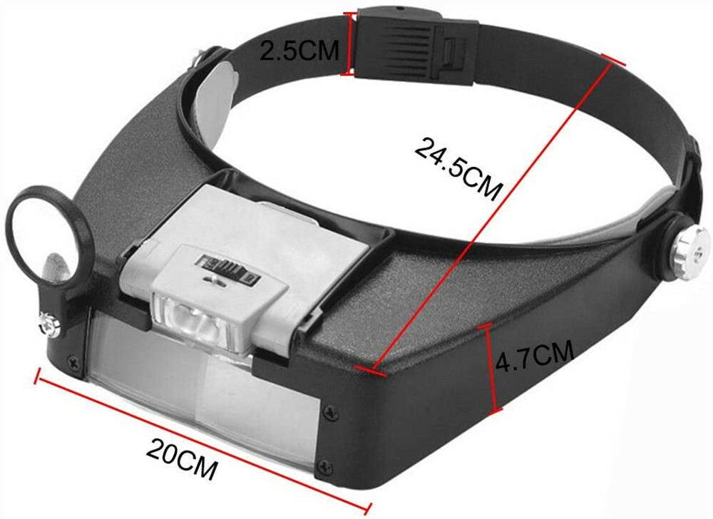 LED Jewelers Headband Magnifier Illuminated Visor Magnifying Glasses Loupe