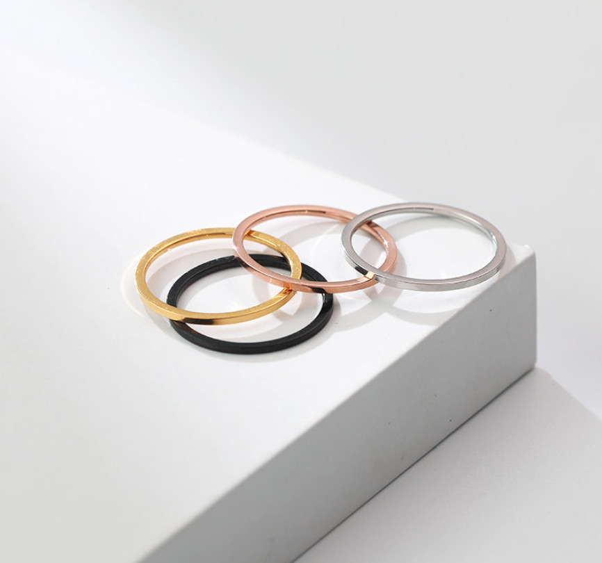 1mm Thin Plain Silver Gold Plated Stainless Steel Ring Wedding Band Size 3-10