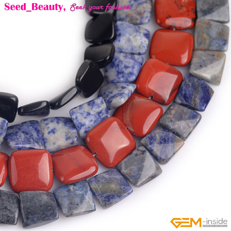 16mm Twist Square Natural Gunine Gemstone Beads For Jewelry Making 15″ 16mm DIY