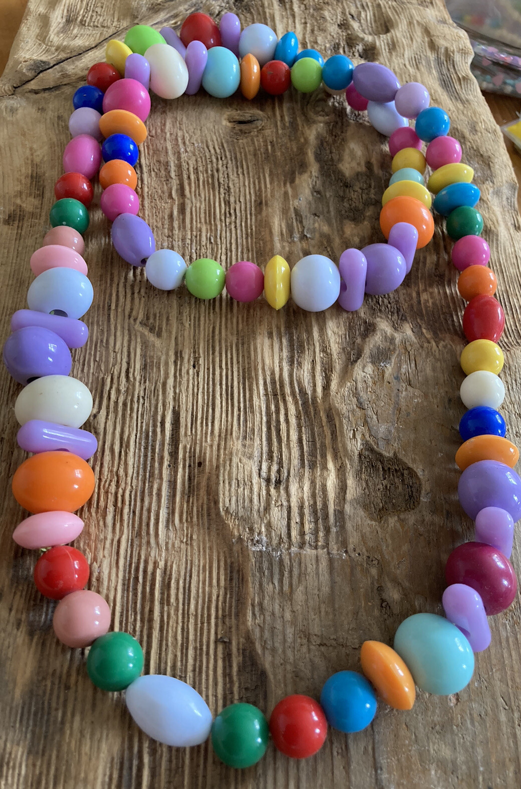 Multi Colour Glossy Long Single Strand Festival Statement Necklace – No Metal