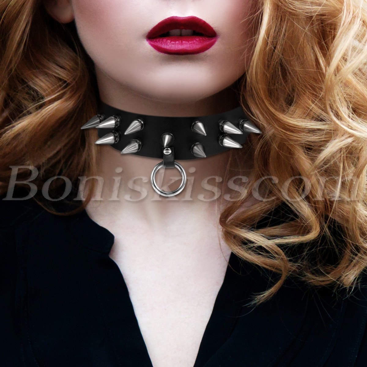 Men’s Womens Punk Gothic Black Leather Choker Spike Rivet O Ring Collar Necklace
