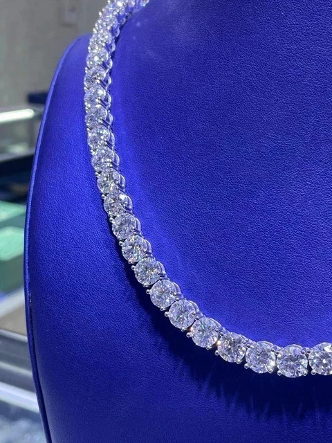 130Ct Lab Created Round Cut Diamond Womens Tennis Necklace 14K White Gold Plated