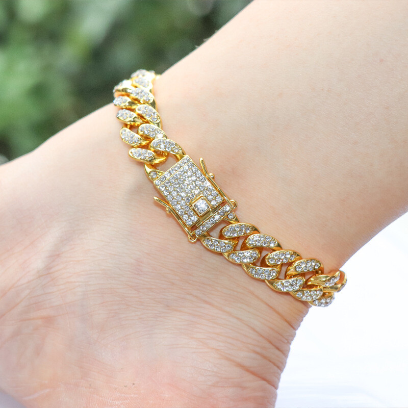 Hip Hop Iced CZ Out Cuban Chain Set Gold Plated Cuban Link Chain Necklace 12MM
