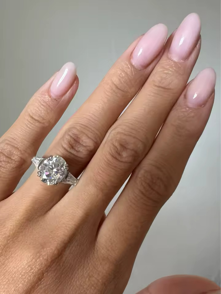 3CT Moissanite Ring Oval Tapered Baguette 3 Three Stone Engagement Sz 5-9