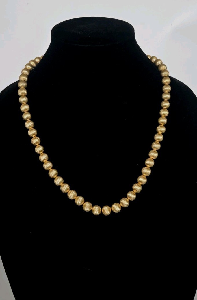vintage Monet Satin brushed Gold tone ball 23″ Long Necklace