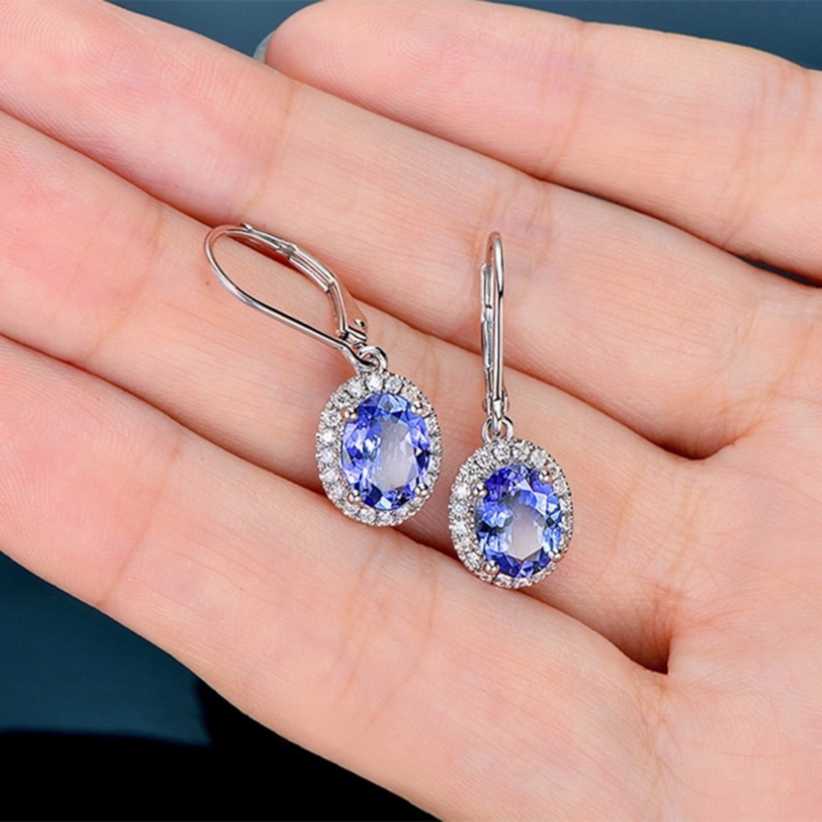 Fashion Silver Plated Drop Earrings Women Blue Sapphire jewelry Set A72
