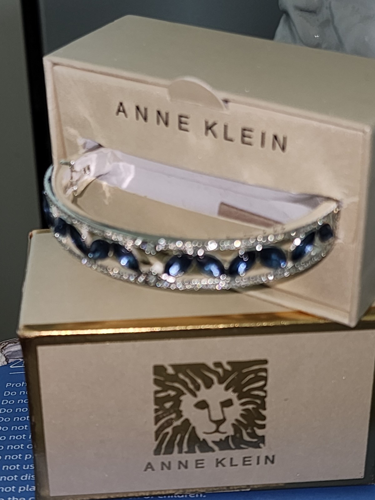 Anne Klein Silver Tone Blue Marquise Crystal Pavé Hinged Stackable Bangle NWT