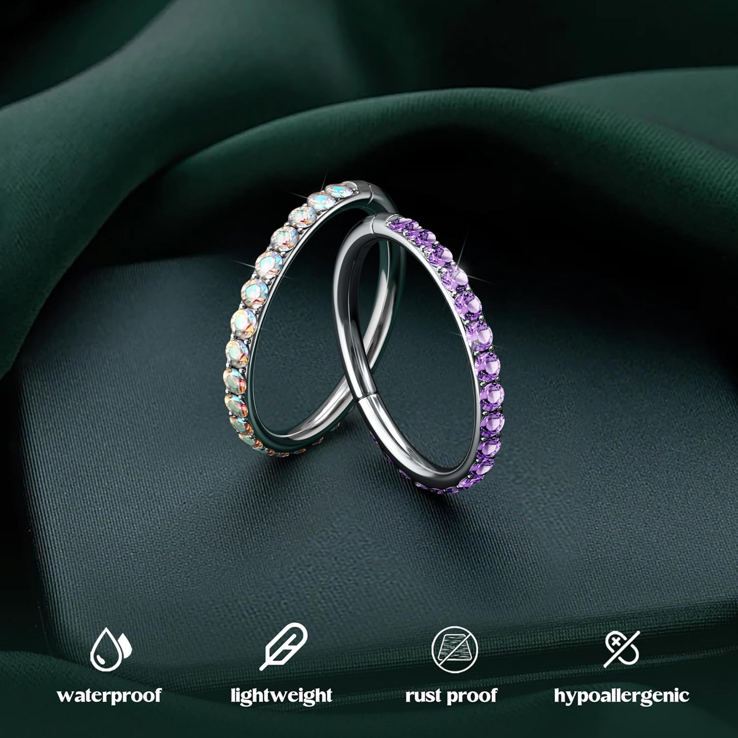 CZ Nose Rings Hoop – 316L Surgical Steel Body Piercing Hoop Clicker 20/18/16G Ea