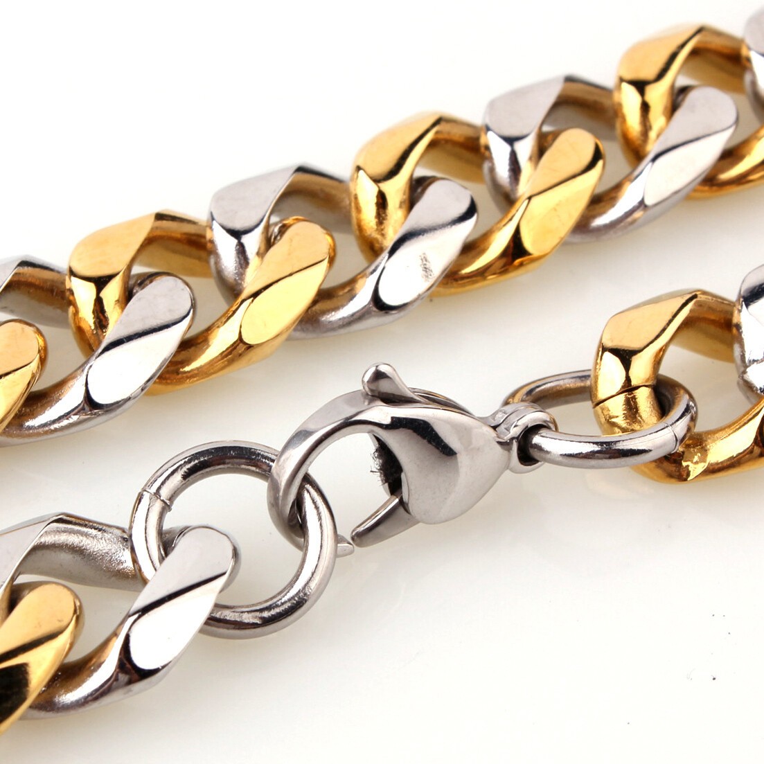 10/12/15/17mm MEN Chain Stainless Steel Link Cuban Curb Necklace Bracelet Jewelr