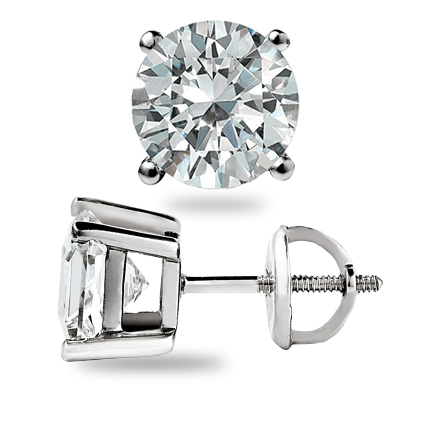 2.00 CT ROUND CUT GRA MOISSANITE EARRINGS 14K SOLID WHITE GOLD STUDS SCREW-BACK