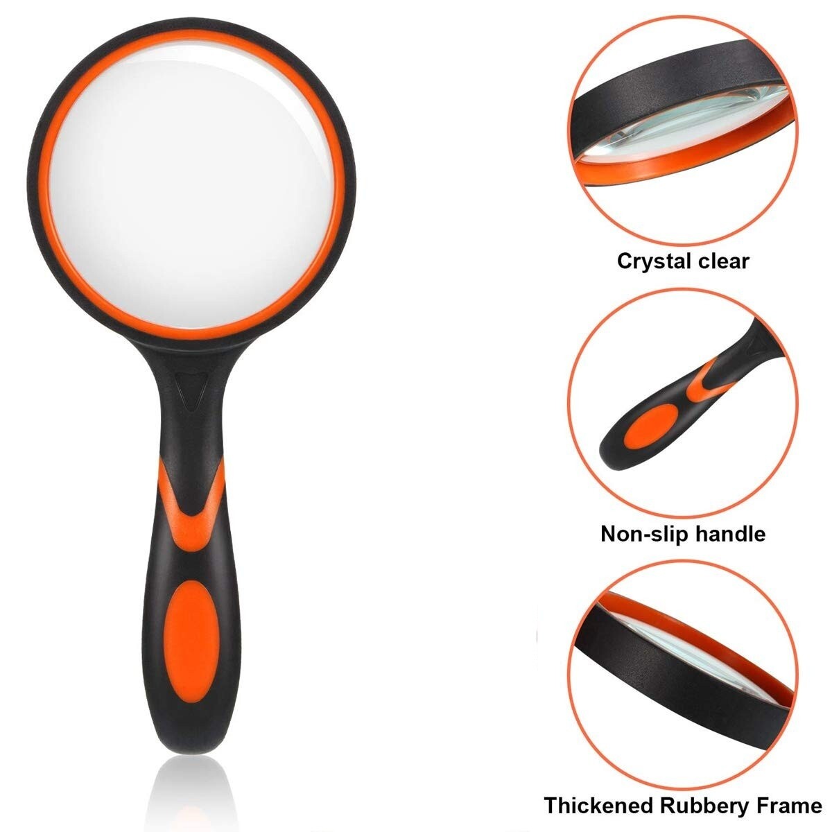 10X Handheld Magnifying Glass Large Reading Magnifier for Seniors & Kids Orange