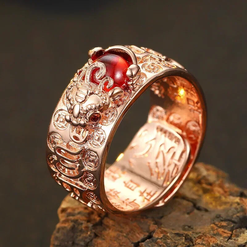 Lucky Amulet Feng Shui Pixiu Ring for Women Men Retro Silver Plated Adjustable