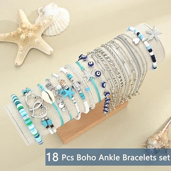 21PCS Gold Anklets Set for Women Boho Shell Bead Adjustable Waterproof