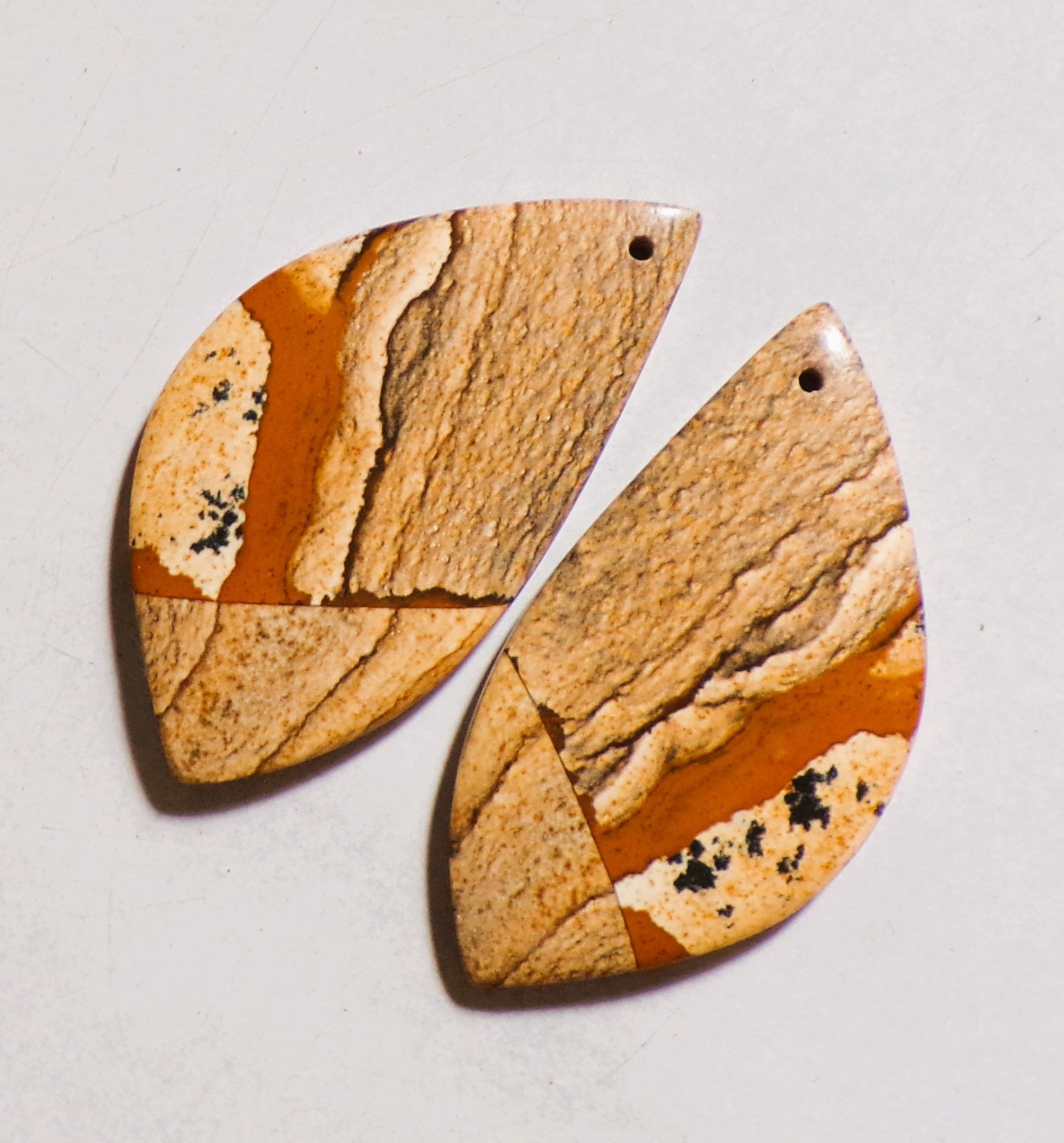 49.15 Cts Natural Picture Jasper Drilled Cabochon Match Pair Gemstone 39X21MM 17
