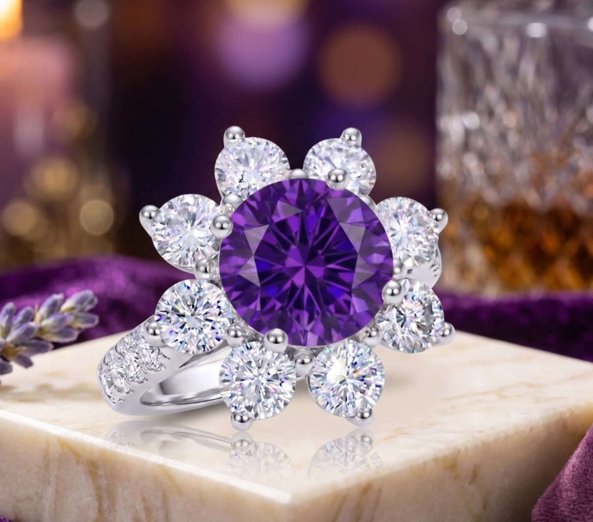 6.20 Ct Certified Round Cut Purple Natural Diamond Ring VVS1 White Gold Finish