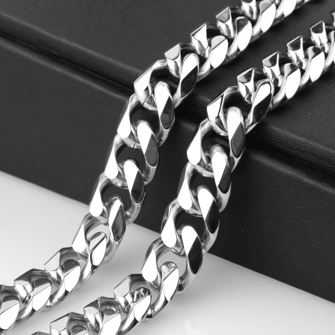 13mm/15mm Silver Stainless Steel Curb Cuban Link Chain Necklace 16″-40″