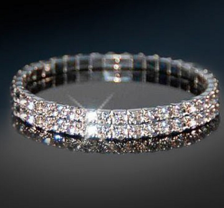 Jewelry Set Swarovski Elements Two Tiers Choker Tennis Bracelet Stud Earrings