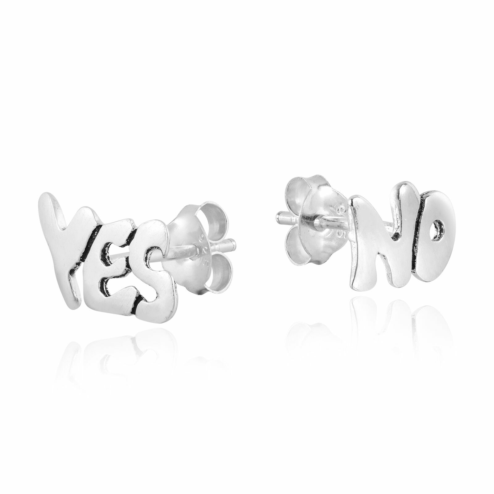 925 Sterling Silver Yes-No post stud earrings Women Men Gift Box A1