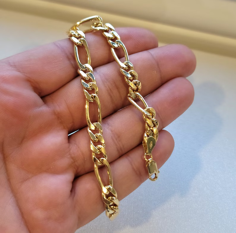 10K Yellow Gold Hollow Figaro Bracelet Real Gold Chain Unisex Jewelry 2mm-6.5mm
