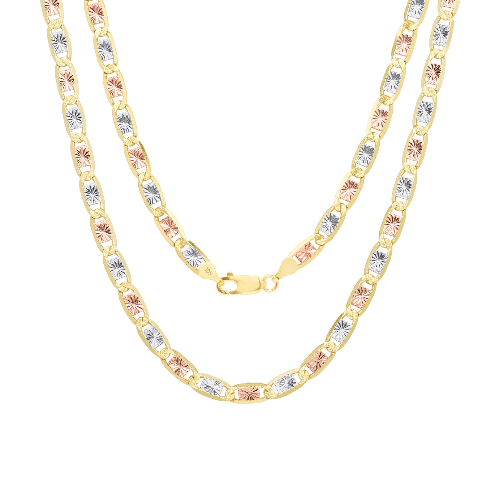 10K Solid Tri Yellow Rose White Gold 6mm Valentino Chain Womens Necklace 18″