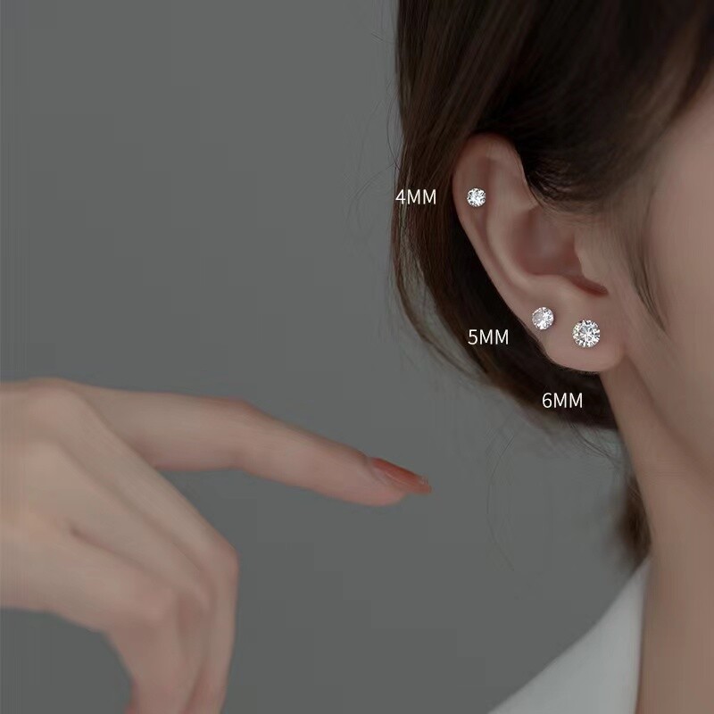 2 Pair 925 Sterling Silver Earrings Cubic Zirconia Round Stud Earrings Jewelry