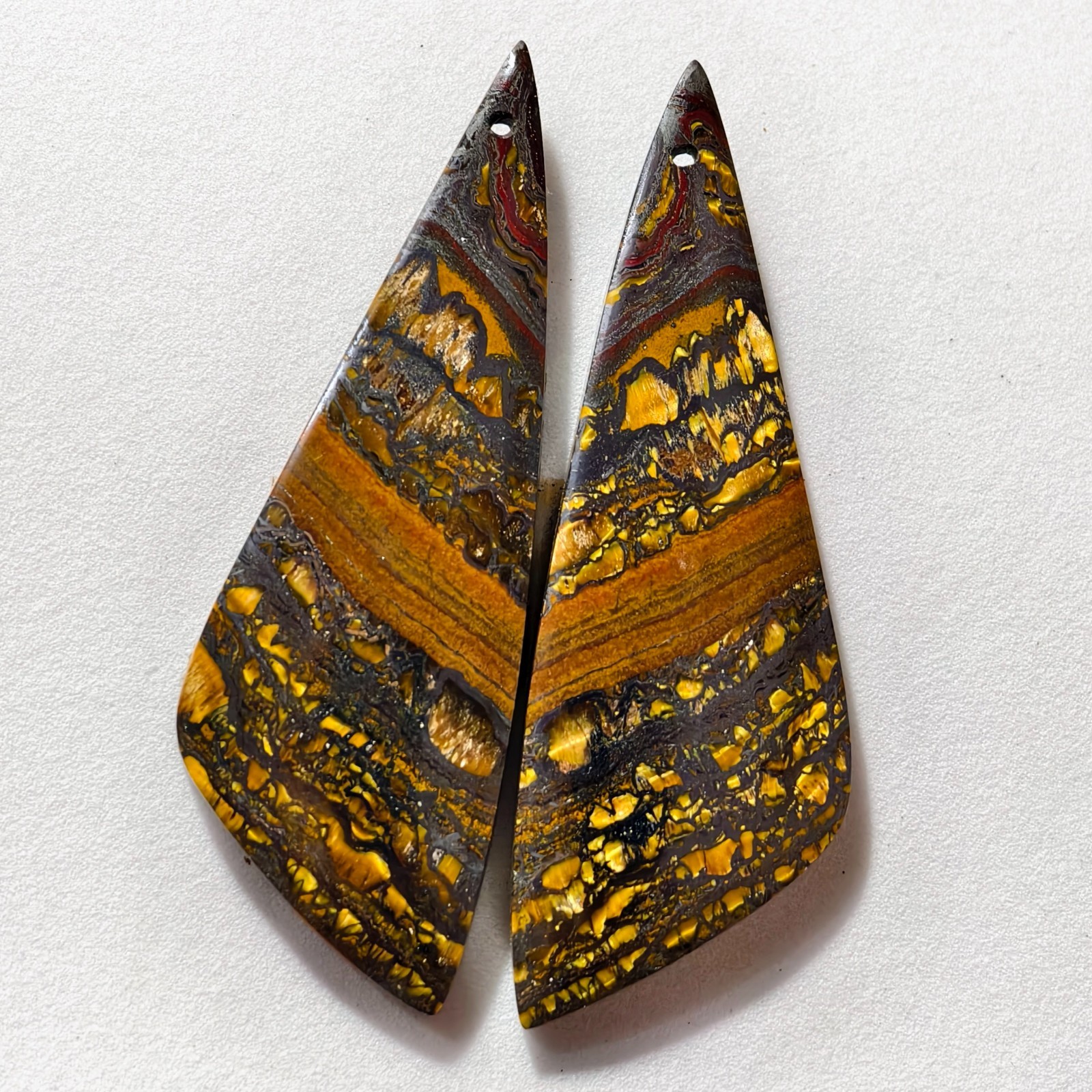 83 Cts Natural Iron Tiger Eye Drilled Pair Cabochon Gemstone 55 X 18 MM