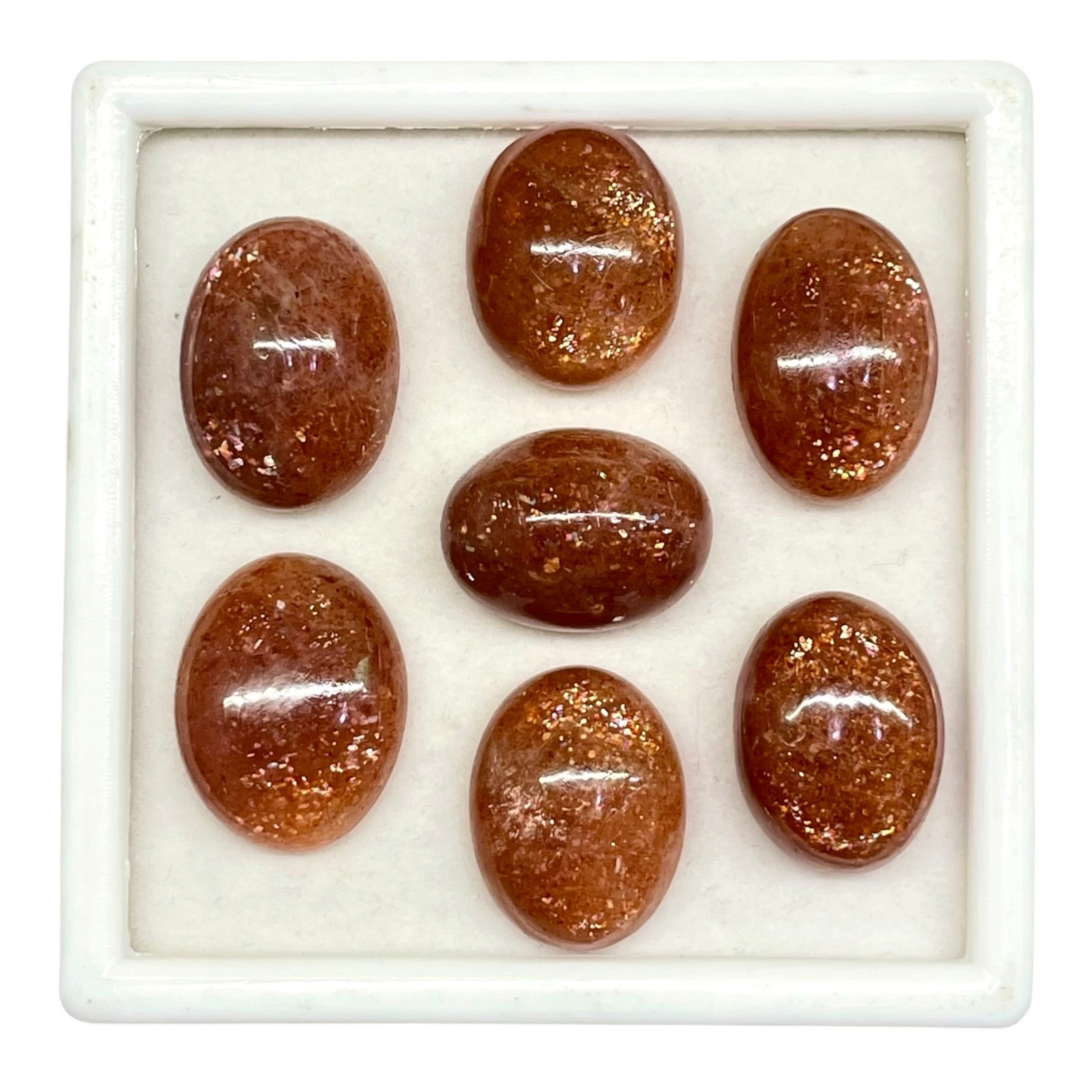 7 Pcs Natural Sunstone 17-19mm Glossy Orange Loose Cabochon Gemstones Lot